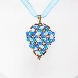 Pendant 40cm - Marissa Grapes-Blue Organza - Pendant 40cm - Laiton bronze